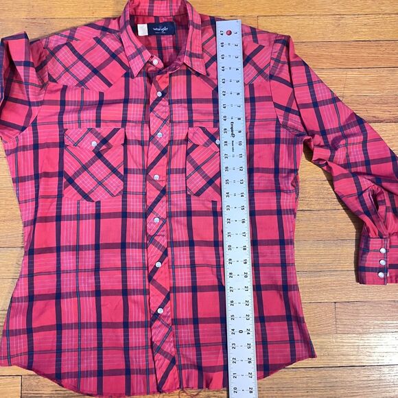 Wrangler Mens Western Pearl Snap Red Plaid Button Up Collared Shirt Size L - Picture 3 of 8